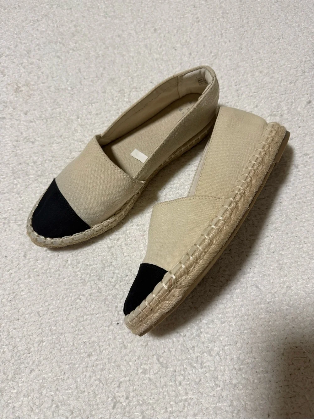 a new day Beige Canvas Espadrilles with Black Cap Toe